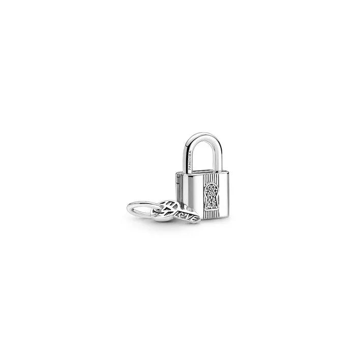 Padlock Key Dangle Charm Pandora Shine - Charming padlock and key dangle in Pandora Shine, a beautiful addition.