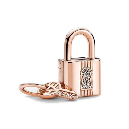 Padlock Key Dangle Charm Pandora Rose - Elegant padlock key charm in Pandora Rose, a symbol of secure and lasting love.