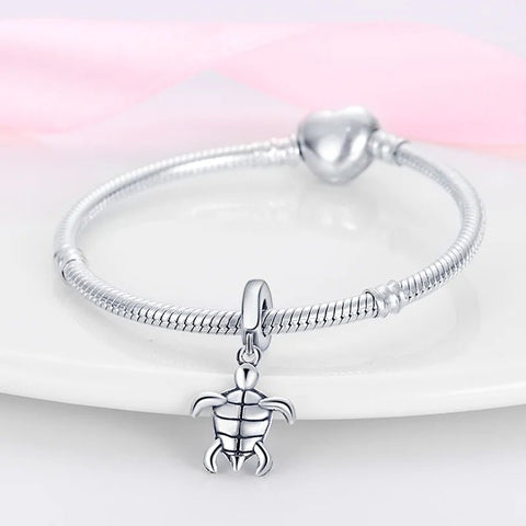 Blue enamel sea turtle charm in sterling silver for Pandora bracelets.