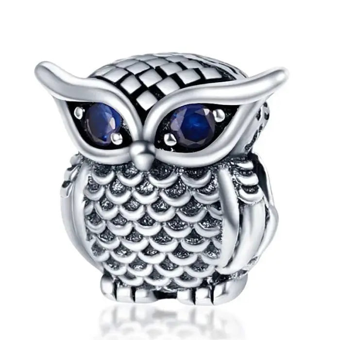 Owl Charm with Sapphire Eyes for Wisdom