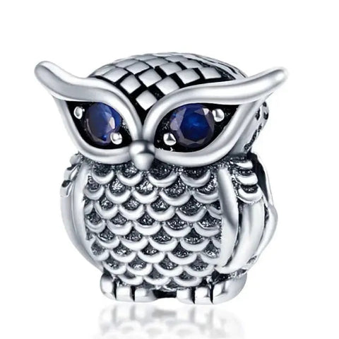 Owl Charm with Sapphire Eyes for Wisdom - Owl Charm with Sapphire Eyes for Wisdom