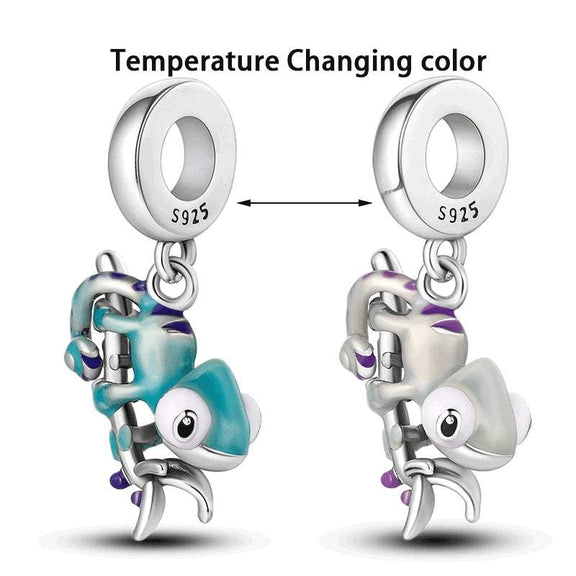 Sterling Silver Temperature Changing Color Chameleon Charm for Pandora Bracelets - Sterling silver chameleon charm that changes color with temperature, fitting Pandora bracelets.