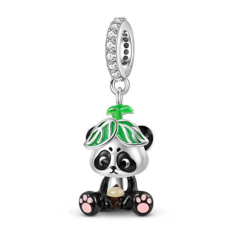Panda with Leaf Hat Dangle Charm