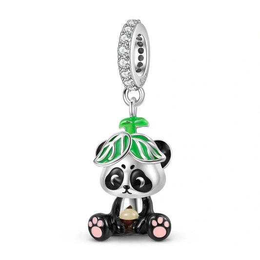 jewlouli panda with leaf hat dangle pandora charm jewelry fits pandora bracelet