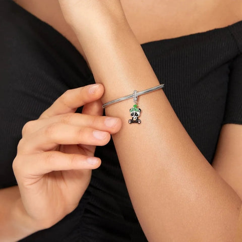 jewlouli panda with leaf hat dangle pandora charm jewelry fits pandora bracelet