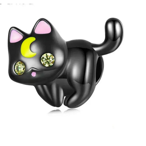 Black cat with yellow moon charm - Black cat with yellow moon charm