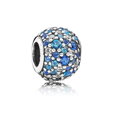 Blue Pave Charm with Gradient Crystal Design in Sterling Silver - Sterling silver charm with a gradient of blue crystals, adding color and sparkle with a modern, elegant design.
