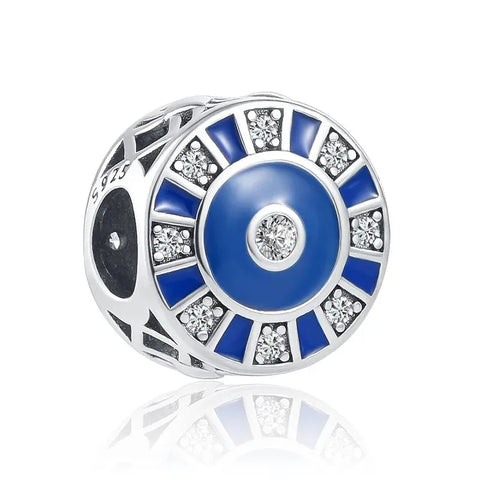 Radiant Blue and White Crystal Charm with Sterling Silver - Sterling silver charm with alternating blue and white crystals for a striking, radiant design.