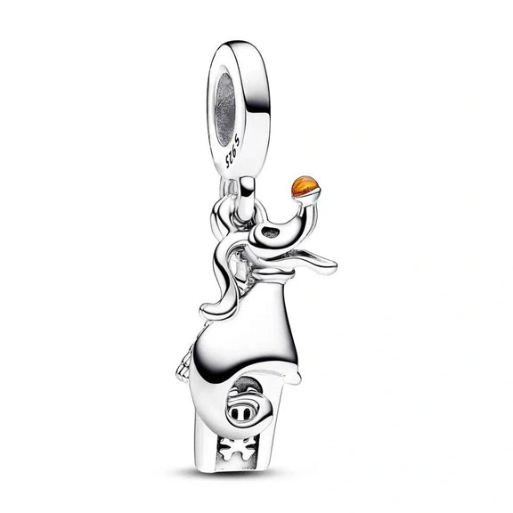 Zero Charm with Orange Enamel Nose - Sterling silver Cheshire Cat charm with pink enamel stripes from Alice in Wonderland.