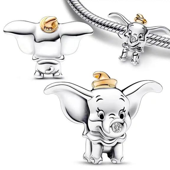 Disney- Joyful Dumbo Charm - Sterling silver Dumbo charm with golden hat and sparkling diamond trunk detail.