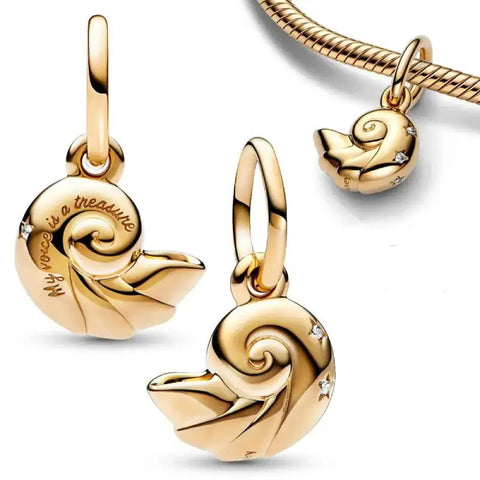 Golden Seashell Charm with Crystal Accents