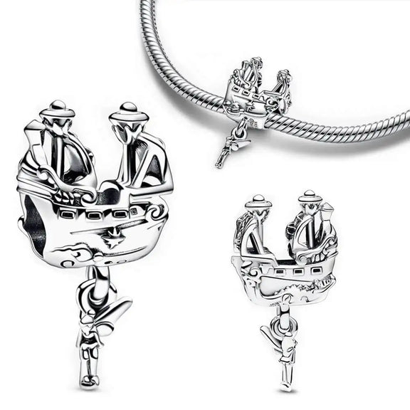 Disney Gondola Ride Sterling Silver Charm - Pandora charm with Disney characters on a silver gondola ride.