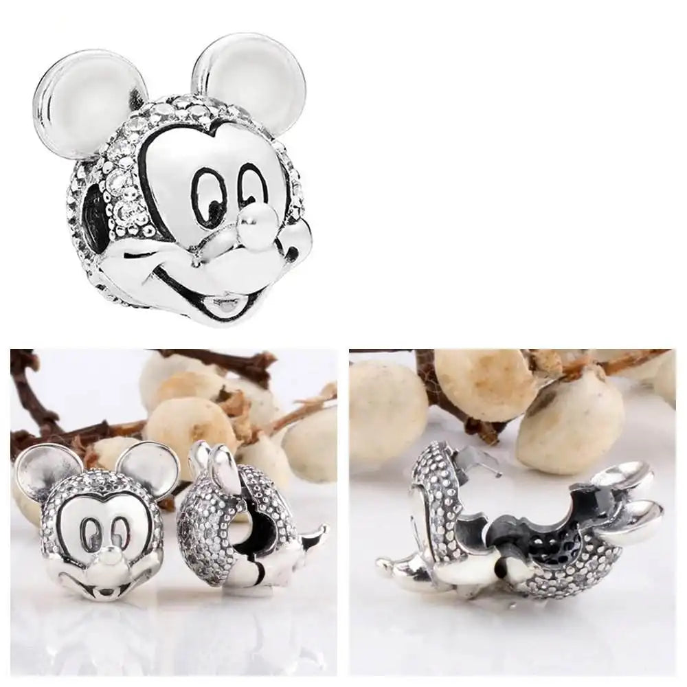 Sterling silver Mickey Mouse charm with clear pavé stones.