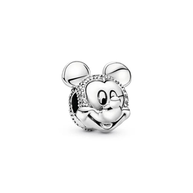 Sterling silver Mickey Mouse charm with clear pavé stones.