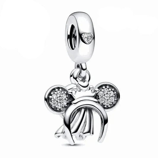 Minnie Mouse charm with a tiara and crystal embellishments, crafted from sterling silver.