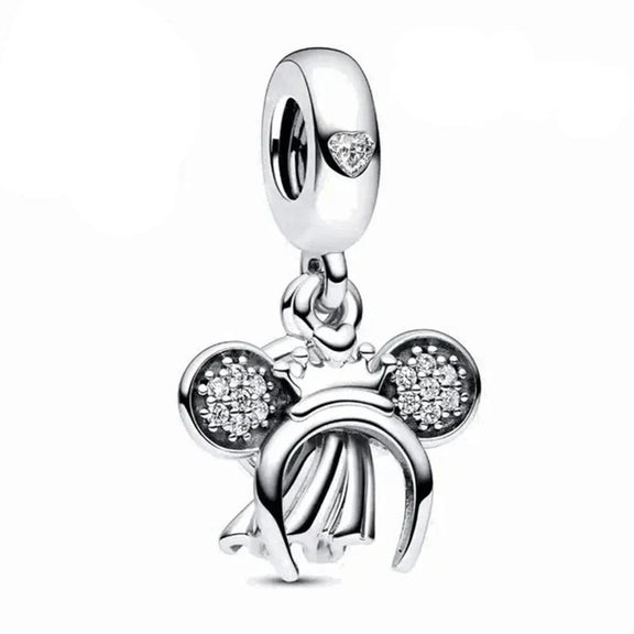 Minnie Mouse Tiara Charm with Crystal Embellishment - Minnie Mouse charm with a tiara and crystal embellishments, crafted from sterling silver.