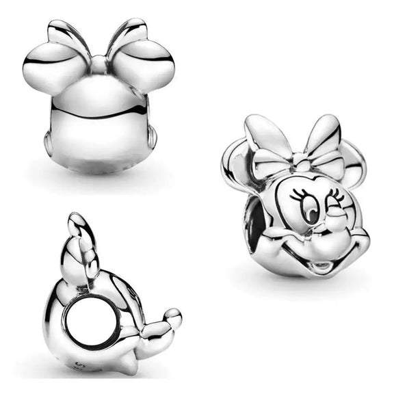 Minnie Mouse Winking Charm with Signature Bow - Sterling silver Minnie Mouse charm with bow and winking expression.