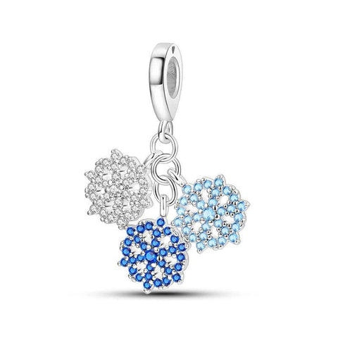 sterling silver christmas charms with Triple Snowflakes - blue flower charm - Pandora
