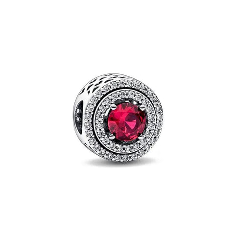 Radiant Round Red Stone Charm in Sterling Silver - Radiant Round Red Stone Charm in Sterling Silver