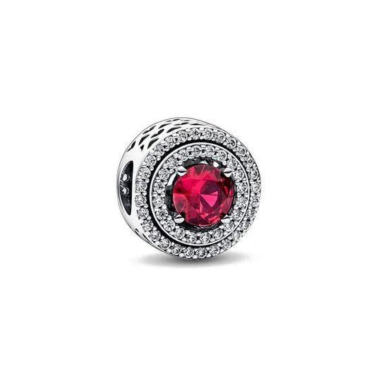 Radiant Round Red Stone Charm in Sterling Silver
