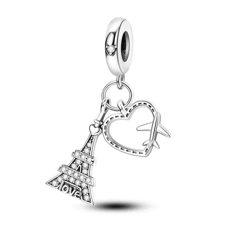 Paris Eiffel Tower Heart Travel Dangle Charm - Paris Eiffel Tower Heart Travel Dangle Charm