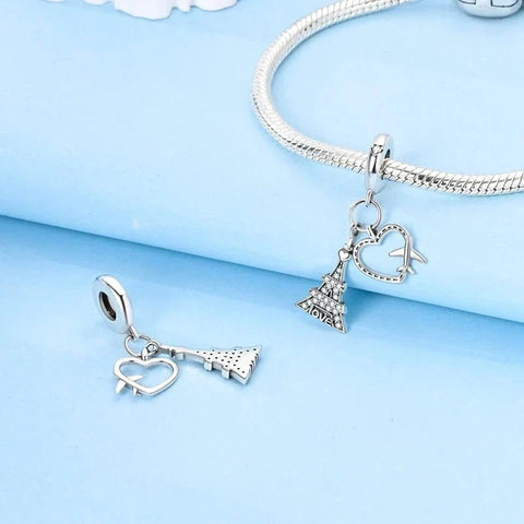 Paris Eiffel Tower Heart Travel Dangle Charm - Paris Eiffel Tower Heart Travel Dangle Charm