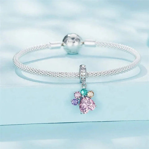 Sparkling Pet Paw Print Colored Dangle Charm - Sparkling Pet Paw Print Colored Dangle Charm