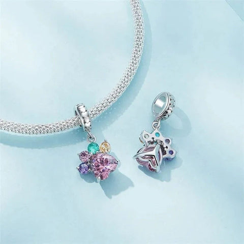 Sparkling Pet Paw Print Colored Dangle Charm