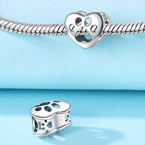 Openwork Paw Heart Print Charm - Openwork Paw Heart Print Charm
