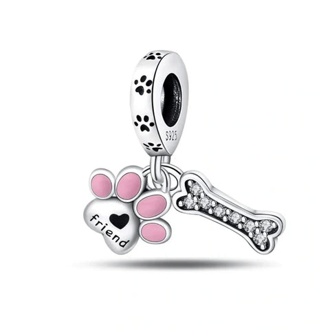 Paw Print & Bone Pet Friend Dangle Charm - Paw Print & Bone Pet Friend Dangle Charm