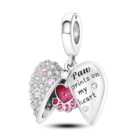 Paw Prints on My Heart Dangle Charm - Paw Prints on My Heart Dangle Charm