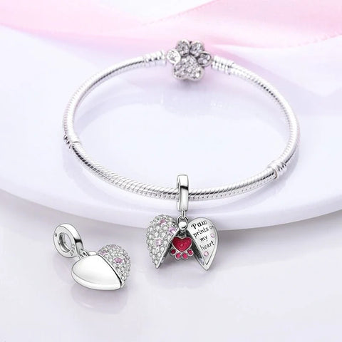 jewlouli paw prints on my heart dangle pandora charm jewelry fits pandora bracelet