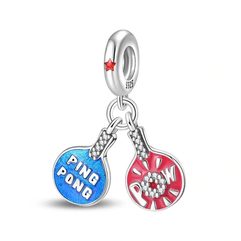 Ping Pong Paddle Duo Dangle Charm - Ping Pong Paddle Duo Dangle Charm