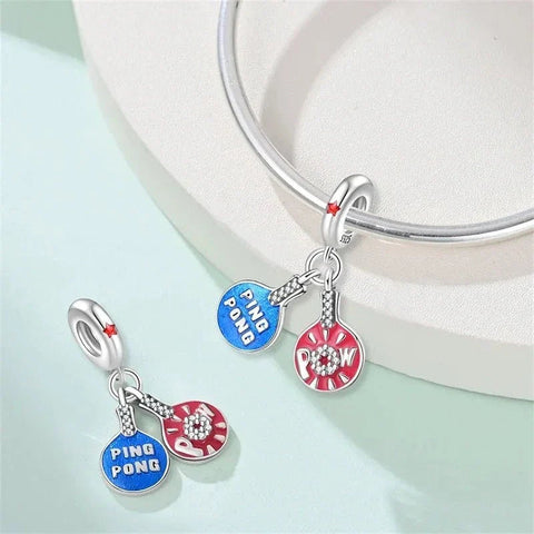 Ping Pong Paddle Duo Dangle Charm - Ping Pong Paddle Duo Dangle Charm