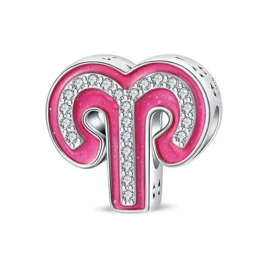 Pink and silver Aries zodiac charm.