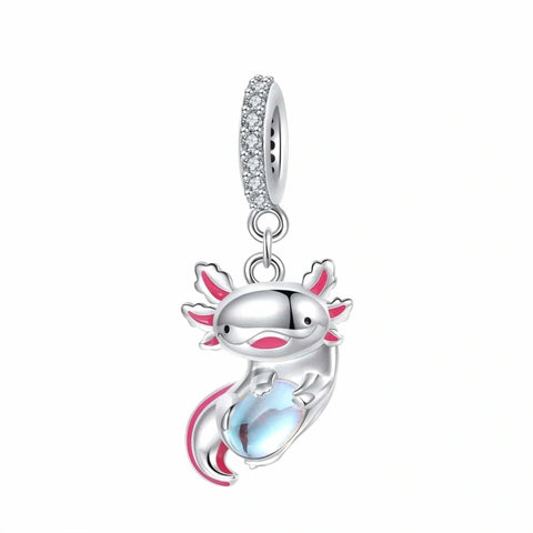 Pink Axolotl Embracing a Luminous Orb Charm - Pink Axolotl Embracing a Luminous Orb Charm