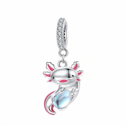 jewlouli pink axolotl embracing a luminous orb pandora charm jewelry fits pandora bracelet