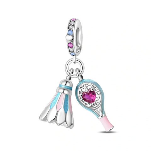 Pink Badminton Racket & Shuttlecock Dangle Charm - Pink Badminton Racket & Shuttlecock Dangle Charm