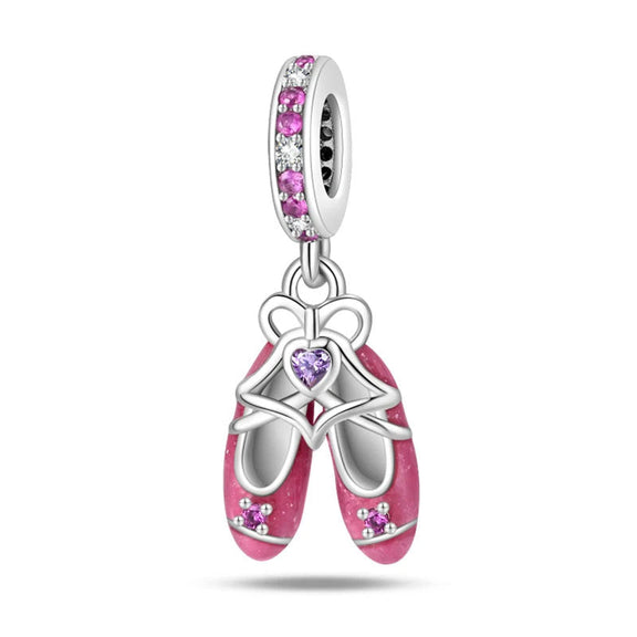 Pink Ballet Shoes Charm for Dance Lovers - A pair of detailed pink ballet shoes, perfect for dance lovers and charm collectors.