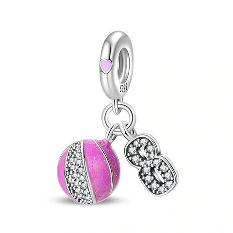 Pink Basketball & Number  Dangle Charm