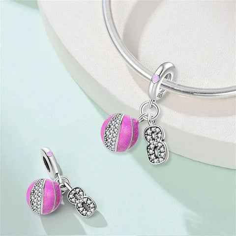 Pink Basketball & Number  Dangle Charm
