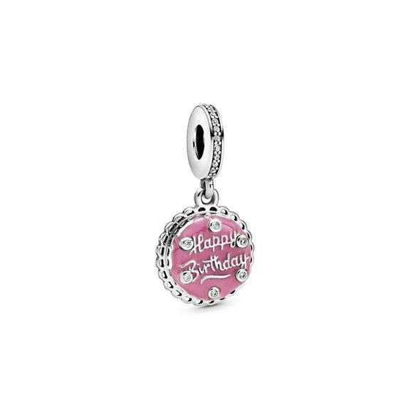 Pink Birthday Cake Dangle Charm - Pink Birthday Cake Dangle Charm - Celebratory pink birthday cake charm, ideal for birthday-themed jewelry.