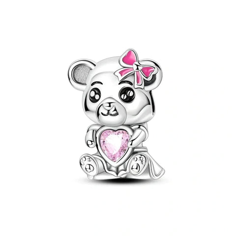 Pink Bow & Heart Panda Bear Charm - Pink Bow & Heart Panda Bear Charm