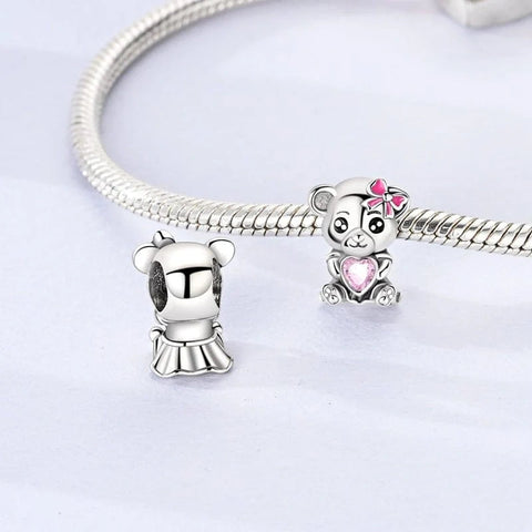 Pink Bow & Heart Panda Bear Charm - Pink Bow & Heart Panda Bear Charm