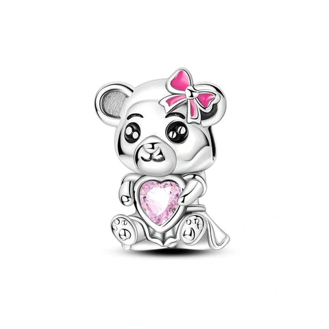 jewlouli pink bow heart panda bear pandora charm jewelry fits pandora bracelet