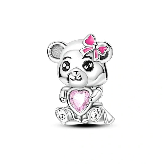 jewlouli pink bow heart panda bear pandora charm jewelry fits pandora bracelet