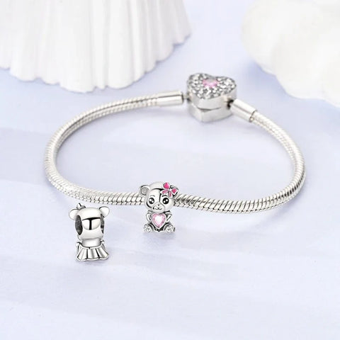 jewlouli pink bow heart panda bear pandora charm jewelry fits pandora bracelet
