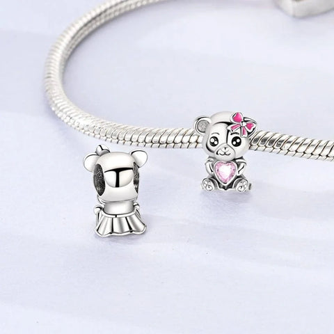 jewlouli pink bow heart panda bear pandora charm jewelry fits pandora bracelet