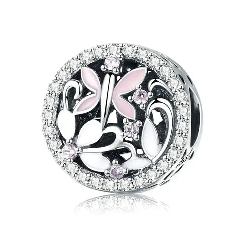 Pink Butterfly Silver Charm - Pink Butterfly Silver Charm