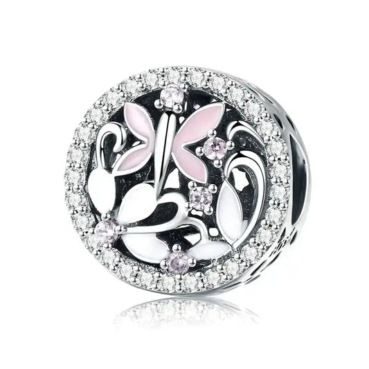 Pink Butterfly Silver Charm